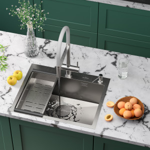 Кухонная мойка Roxen Simple 60х48 сатин (текстурное покрытие) 560220-60-V с коландером и дозатором