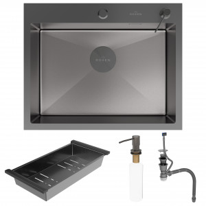 Кухонная мойка Roxen Simple 60х48 PVD оружейная сталь (текстурное покрытие) 560220-60B-V с коландером и дозатором