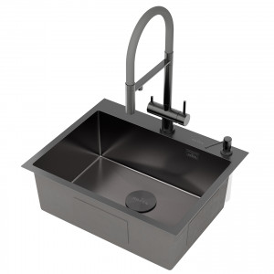 Кухонная мойка Roxen Simple 60х48 PVD оружейная сталь (текстурное покрытие) 560220-60B-V с коландером и дозатором