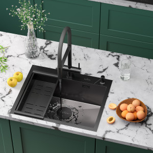 Кухонная мойка Roxen Simple 60х48 PVD оружейная сталь (текстурное покрытие) 560220-60B-V с коландером и дозатором