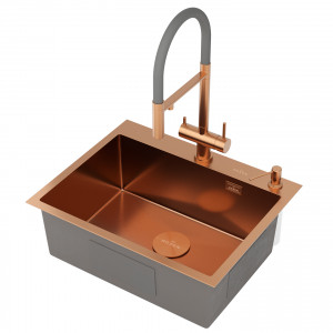Кухонная мойка Roxen Simple 60х48 PVD бронза (текстурное покрытие) 560220-60BR-V с коландером и дозатором