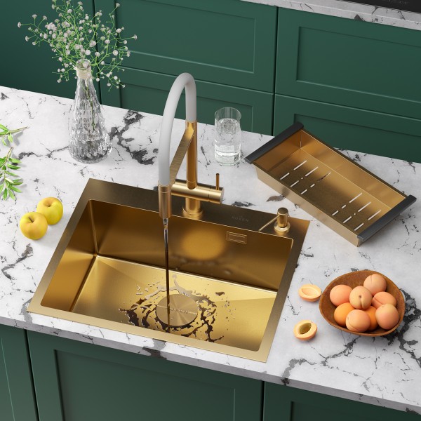 Кухонная мойка Roxen Simple 60х48 PVD золото (текстурное покрытие) 560220-60G-V