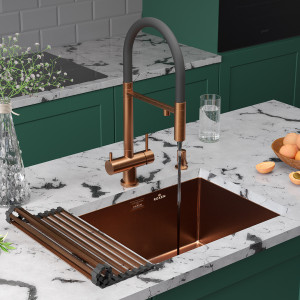 Кухонная мойка Roxen Uno 54х44 зернистая бронза (текстурное покрытие) 560210-54BR-GR с ролл-матом и дозатором