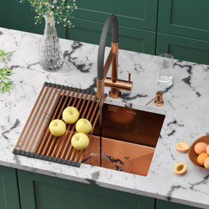 Кухонная мойка Roxen Uno 54х44 PVD бронза (текстурное покрытие) 560210-54BR-V с ролл-матом и дозатором