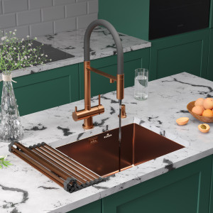 Кухонная мойка Roxen Uno 54х44 PVD бронза (текстурное покрытие) 560210-54BR-V с ролл-матом и дозатором