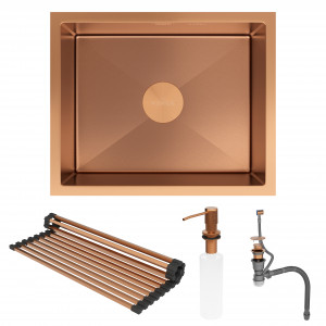 Кухонная мойка Roxen Uno 54х44 PVD бронза (текстурное покрытие) 560210-54BR-V с ролл-матом и дозатором