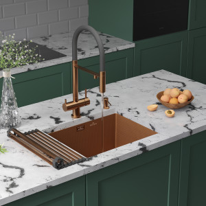 Кухонная мойка Roxen Uno 54х44 Bronze (текстурное покрытие) 560210-54-BRS с ролл-матом и дозатором