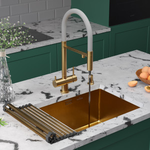 Кухонная мойка Roxen Uno 54х44 зернистое золото (текстурное покрытие) 560210-54G-GR с ролл-матом и дозатором