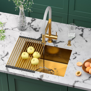 Кухонная мойка Roxen Uno 54х44 PVD золото (текстурное покрытие) 560210-54G-Vс ролл-матом и дозатором