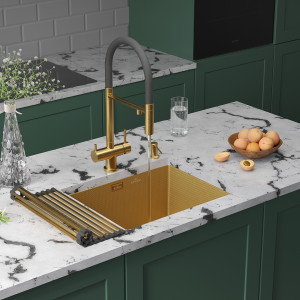 Кухонная мойка Roxen Uno 54х44 Gold (текстурное покрытие) 560210-54-GS с ролл-матом и дозатором