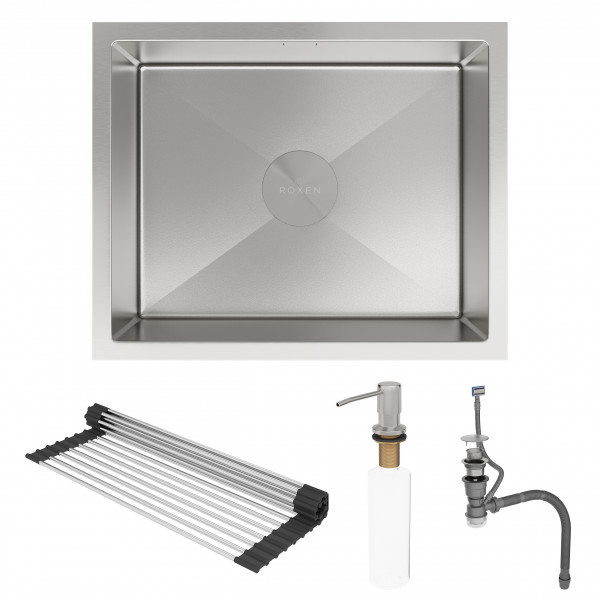 Кухонная мойка Roxen Uno 54х44 сатин (текстурное покрытие) 560210-54-V с ролл-матом и дозатором