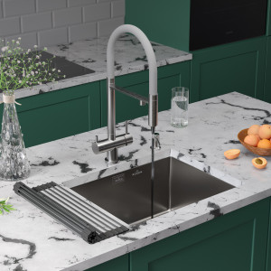 Кухонная мойка Roxen Uno 54х44 сатин (текстурное покрытие) 560210-54-V с ролл-матом и дозатором