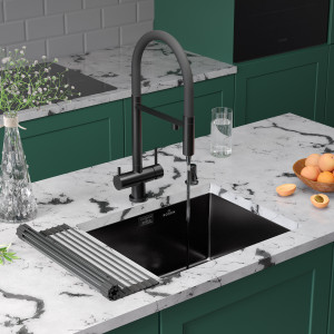 Кухонная мойка Roxen Uno 54х44 PVD графит (текстурное покрытие) 560210-54B-V с ролл-матом и дозатором