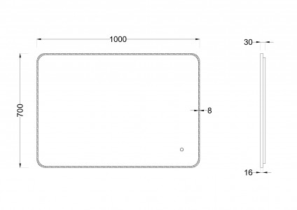Зеркало Roxen Simon Long 100x70 в алюминиевой раме оружейная сталь