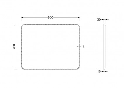 Зеркало Roxen Simon 90x70 с подогревом, в черной алюминиевой раме