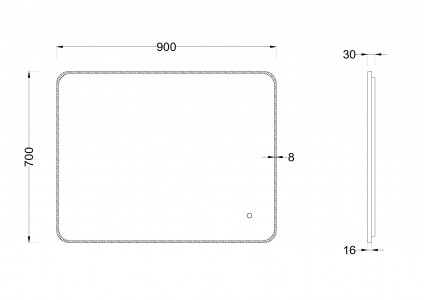 Зеркало Roxen Simon 90x70 с подогревом, в алюминиевой раме оружейная сталь