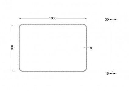 Зеркало Roxen Simon Long 100x70 в черной алюминиевой раме