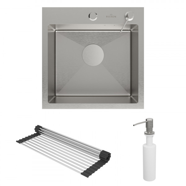 Кухонная мойка Roxen Simple 45 45x45 см с ролл-матом и дозатором