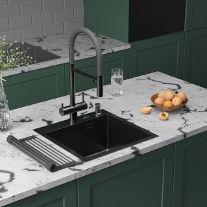 Кухонная мойка Roxen Simple 45 PVD (графит) 45x45 см с ролл-матом и дозатором