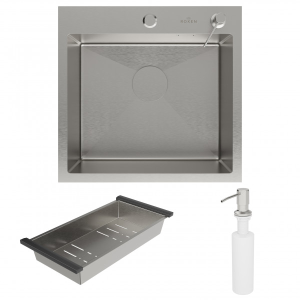 Кухонная мойка Roxen Simple 50 50х48 см с коландером и дозатором