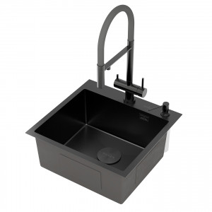 Кухонная мойка Roxen Simple 50х48 PVD зернистый графит 560220-50B-GR с коландером и дозатором