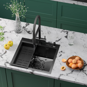 Кухонная мойка Roxen Simple 50х48 PVD зернистый графит 560220-50B-GR с коландером и дозатором