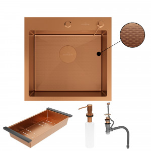 Кухонная мойка Roxen Simple 50х48 PVD зернистая бронза 560220-50BR-GR с коландером и дозатором