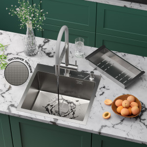 Кухонная мойка Roxen Simple 50х48 зернистый сатин 560220-50-GR с коландером и дозатором