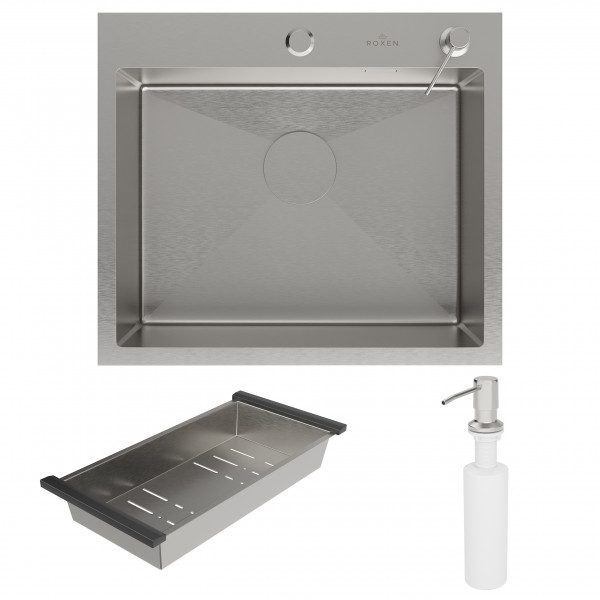 Кухонная мойка Roxen Simple 55 55x48 см с коландером и дозатором