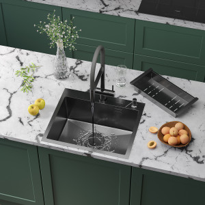 Кухонная мойка Roxen Simple 55 PVD (графит) с коландером и дозатором 55x48 см