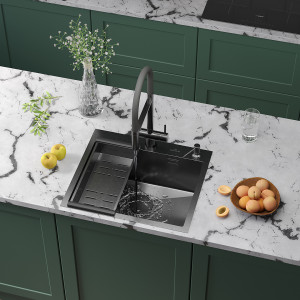 Кухонная мойка Roxen Simple 55 PVD (графит) с коландером и дозатором 55x48 см