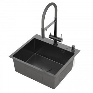 Кухонная мойка Roxen Simple 55 PVD (графит) с коландером и дозатором 55x48 см