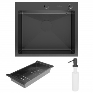Кухонная мойка Roxen Simple 55 PVD (графит) с коландером и дозатором 55x48 см