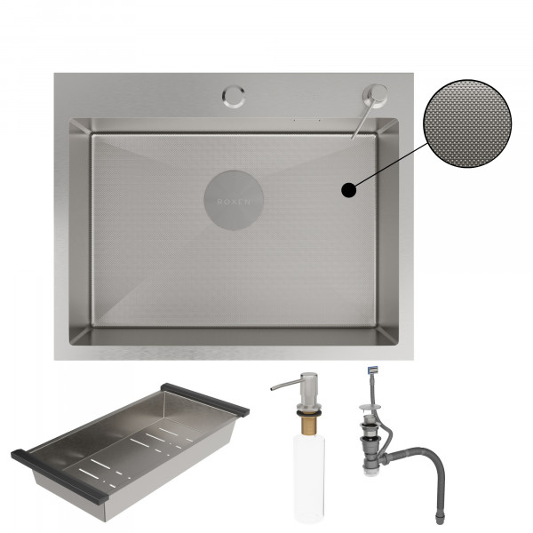 Кухонная мойка Roxen Simple 60х48 зернистый сатин 560220-60-GR с коландером и дозатором