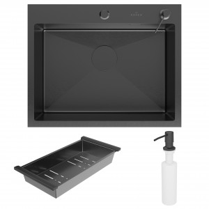 Кухонная мойка Roxen Simple 60 PVD (графит) с коландером и дозатором 60x48 см