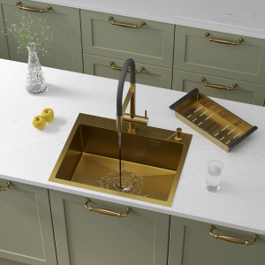Кухонная мойка Roxen Simple 60 PVD (gold) 60x48 см + дозатор и коландер