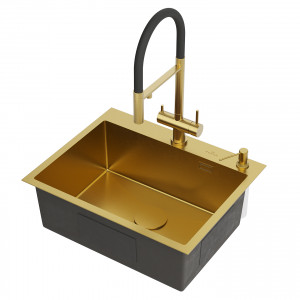 Кухонная мойка Roxen Simple 60 PVD (gold) 60x48 см + дозатор и коландер