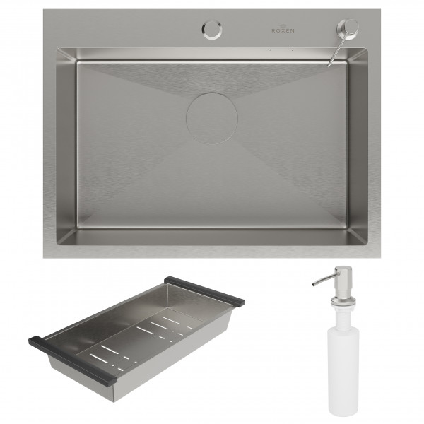 Кухонная мойка Roxen Simple 65 65x48 см + коландер и дозатор
