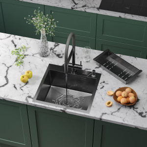 Кухонная мойка Roxen Simple 50 PVD (графит) 50x48 см с коландером и дозатором