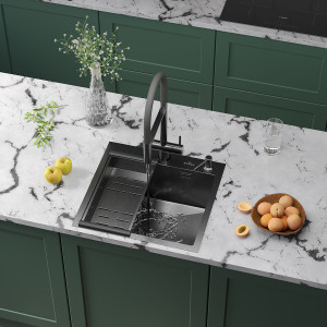 Кухонная мойка Roxen Simple 50 PVD (графит) 50x48 см с коландером и дозатором