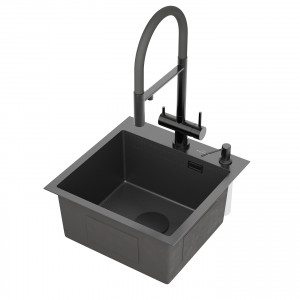 Кухонная мойка Roxen Snake 45 PVD графит (текстурное покрытие) 45х45 см с ролл-матом и дозатором