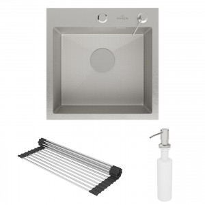 Кухонная мойка Roxen Snake 45 (текстурное покрытие) 45х45 см с ролл-матом и дозатором