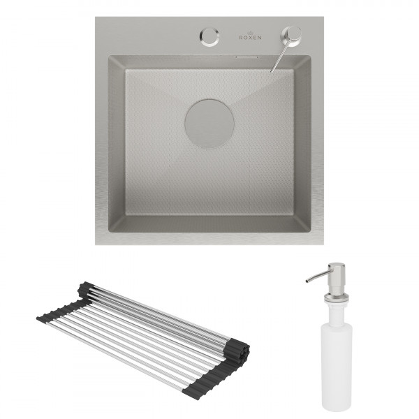 Кухонная мойка Roxen Snake 45 (текстурное покрытие) 45х45 см с ролл-матом и дозатором