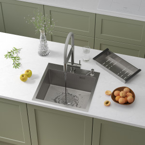 Кухонная мойка Roxen Snake 50 (текстурное покрытие) 50х48 см с коландером и дозатором