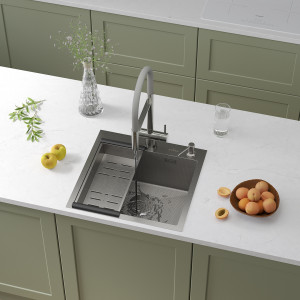 Кухонная мойка Roxen Snake 50 (текстурное покрытие) 50х48 см с коландером и дозатором