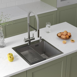 Кухонная мойка Roxen Snake 50 (текстурное покрытие) 50х48 см с коландером и дозатором