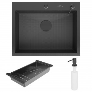 Кухонная мойка Roxen Snake 60 PVD графит (текстурное покрытие) 60х48 см с коландером и дозатором