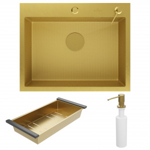 Кухонная мойка Roxen Snake 60 Gold (текстурное покрытие) 60х48 см с коландером и дозатором