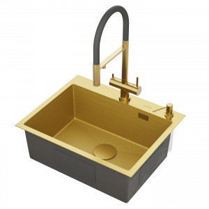 Кухонная мойка Roxen Snake 60 Gold (текстурное покрытие) 60х48 см с коландером и дозатором