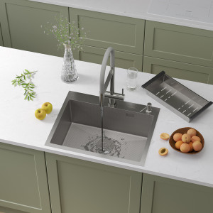 Кухонная мойка Roxen Snake 60 (текстурное покрытие) 60х48 см с коландером и дозатором
